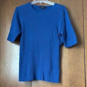 Pendleton Royal Blue Cotton Blend Ribbed Knit Pullover Short Sleeves Sz XL